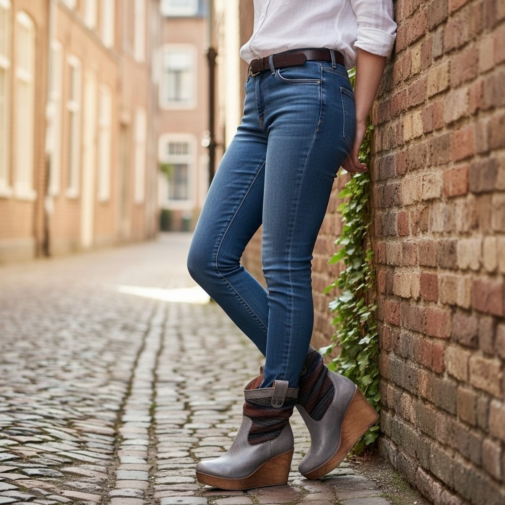 Bed Stu Bruges II Leather Wedge Slouchy‎ Boots in the "Rustic Silver Lux" US 7